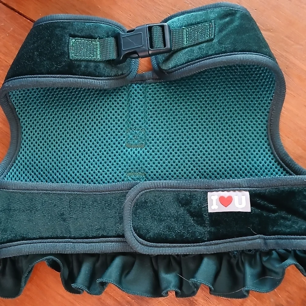 Dog Holiday Green Velvet Jacket With Plaid Bow Tie.